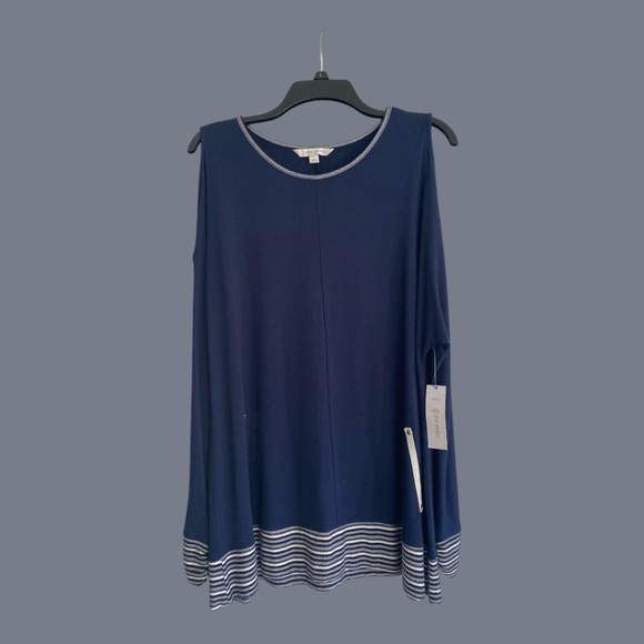 NWT Erin London Cold Shoulder Long Sleeve Top Turn-A-Bout in Navy Size Large - Picture 1 of 8